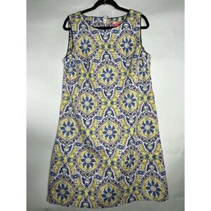 Betsey Johnson Shift Dress Boat Neck Size 16 Yellow Blue Sleeveless‎ China Plate